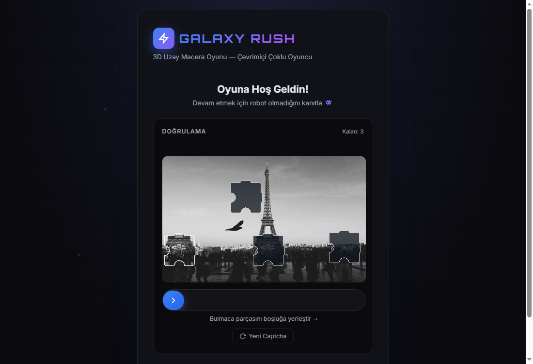 Oyuna girişte captcha — robot olmadığını kanıtla
